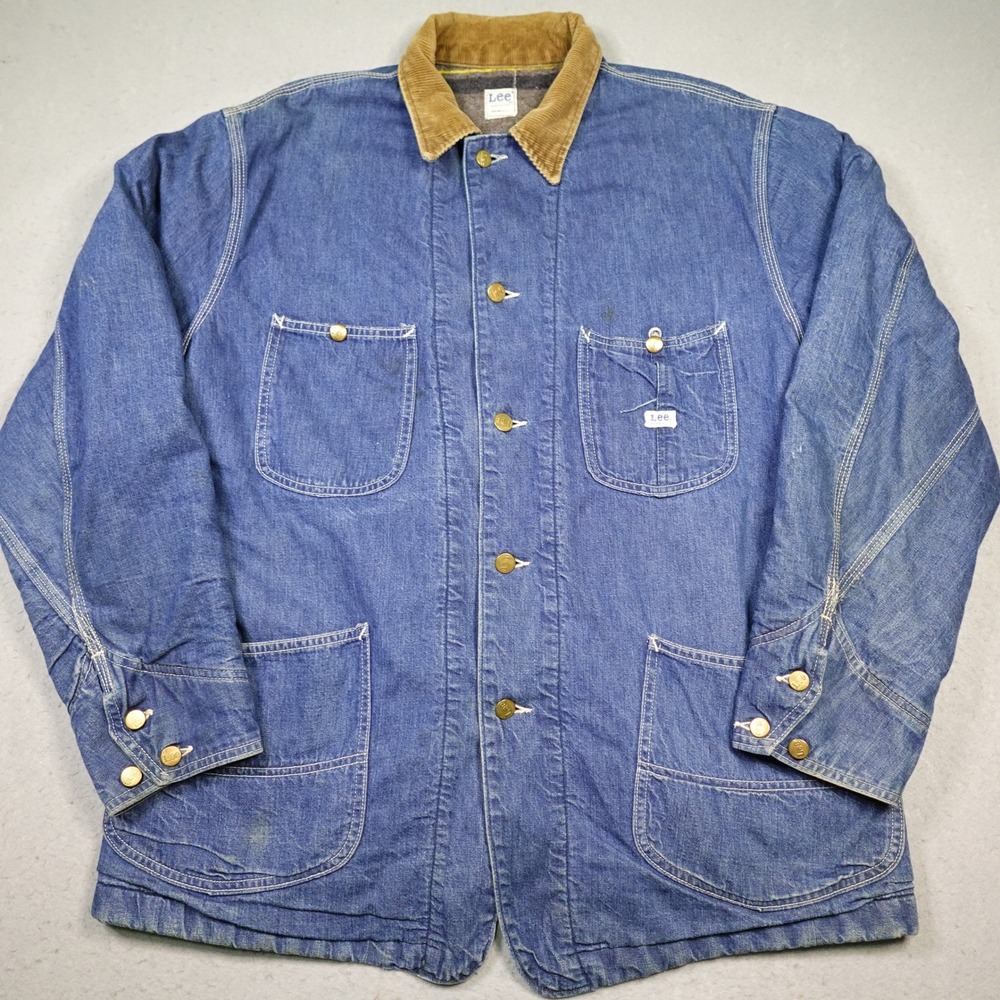 Vintage Lee Chore Coat Mens L Sanforized Denim Blanket Lined Corduroy Collar USA